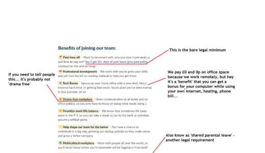 a job ad featuring benefits that aren't really benefits