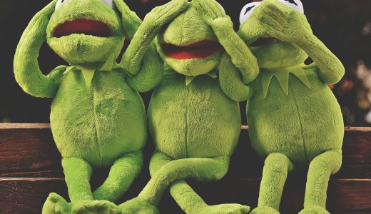 Baby kermit the frogs covering their eyes, ears and mouth to represent making excuses.